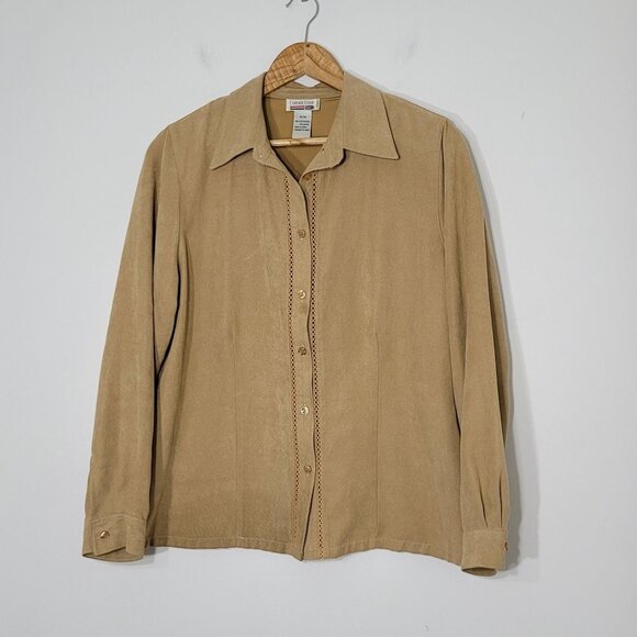 Vintage Dark Sand Country Chic Long Sleeve 90's Button Front Shirt Cottagecore M - Picture 1 of 9
